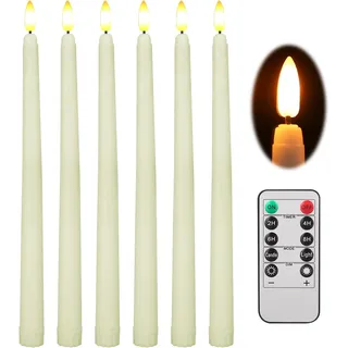 Flammenlose Led-stabkerzen, 6er-set, Mit 10-tasten-fernbedienung, Batteriebetrieben, Elfenbeinfarben, 28 Cm Langer 3d-docht, Ideal Zur Dekoration Von Zuhause, Innenräumen, Weihnachten Oder Hochzeiten