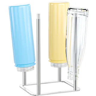 LOXSUN Flaschenhalter, Abtropfgestell Flaschen, Flaschen Abtropfständer, Flaschentrockner Ständer Küche Flaschenständer zum Abtropfen, Flaschenabtropfgestell für Trinkflaschen Tassen (Silber)