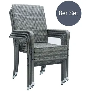 Juskys Polyrattan Gartenstühle Yoro 8er Set - Stuhl mit Armlehnen - Rattan Stühle stapelbar Grau
