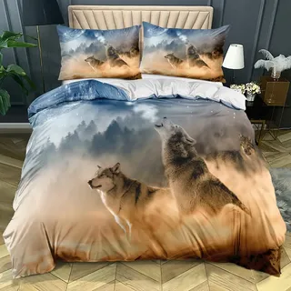 CIUNVXD 3D Wolf Theme Muster Bettbezug,3D Realistisches Tier Wolf Motiv Bettwäsche Set,Wolf-Motiv-Druck-Design Bettwäsche für Jungen Mädchen Kinder (B, 220x240cm)