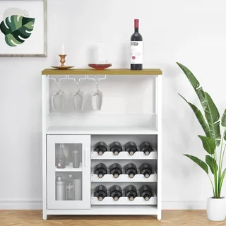 GarveeHome Weinschrank, Barschrank Industrial 70x35x92 cm, Weinregal verstellbar mit Glashalter, Weinbarschrank für Küche, Esszimmer, Wohnzimmer, Kaffeebar Möbel - E
