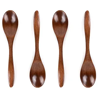 Yuannee Natürlich Holzlöffel,4 PCS Nanmu Honiglöffel Kaffeelöffel Holz Kleine Holzlöffel Gewürzlöffel Eislöffel Salzlöffel Soßenlöffel Honiglöffel Dekorierlöffel Teelöffel Holz für Glas Condiment