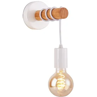 Mengjay Vintage Wandleuchten, Retro Lampe aus Stahl und Holz, Moderne Schwarz Weiß Wandleuchte, Innen Wandlampe Verstellbare Hängende Wandhalterung, für Wohnzimmer Bad Schlaf Kinderzimmer (Weiß)