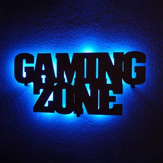 GAMING ZONE Dekolicht aus Holz | Zocker Wandlampe | Geschenk-Idee für Gamer | DIY Wanddeko zum Verschenken mit verschiedenen LED/RGB Optionen | Größe L: 27x57cm