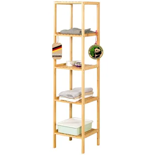 Floordirekt Bambus Regal, schmales Standregal für Badezimmer, Schlafzimmer, Wohnzimmer, Holzregal mit 3/5 Etagen, Regal Größe 34 x 33 x 146 cm (Lowa) (5 Etagen)