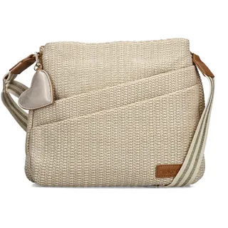 Umhängetasche RIEKER, Damen, Gr. B/H/T: 30cm x 26cm x 8cm, natur, Textil, Taschen Umhängetasche, Damen Handtasche, Schultertasche mit Herz-Anhänger