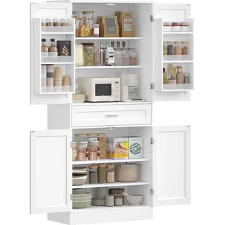 Hzuaneri Buffetschrank, Küchenschrank mit 6-stufigem Türrückseiten-Regalsystem, Sideboard mit 4 Türen und 1 Großer Schublade, Modern Stil, Küche, Wohnzimmer, 40 x 80 x 180 cm, Weiß PT21003X