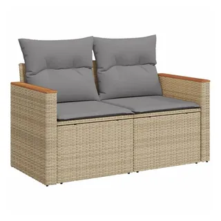 vidaXL Gartensofa mit Kissen 2-Sitzer Beige Poly Rattan