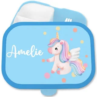Shirtracer Mepal Brotdose Kinder personalisiert Süßes Einhorn Punkte | Blau, 750 ml, Fabelwesen, Pegasus, Fantasy, mit Fächern, Schule, Campus, spülmaschinenfest, Kindergarten, Einschulung