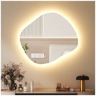 WDWRITTI Schminkspiegel LED Wandspiegel Schminktisch Kosmetikspiegel Asymmetrisch (LED Multifunktionspiegel, Steinform, 84x74cm, 74x64cm), Kalt/Neutral/Warmweiß, Speicherfunktion bunt 74 cm x 64 cm
