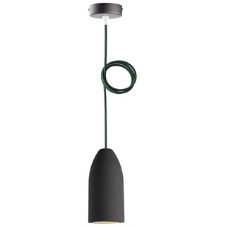 Buchenbusch urban design Betonlampe dark edition 7,5 x 16 cm, Deckenlampe einflammig, LED Pendelleuchte mit Textilkabel Dunkelgrün, Hängelampe Esstisch Küche Wohnzimmer, Baldachin schwarz