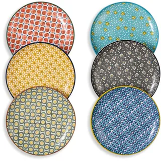 Dessertteller Porzellan Teller Bunt Frühstücksteller - Flache Salatteller Kuchenteller Bunte - Keramik 6 Stück Teller Set für Dessert | Salat | Frühstück - Mikrowellen und Spülmaschinenfest - 20 cm