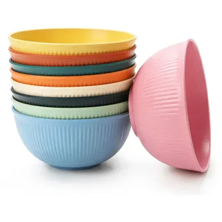 Jognee 8 Stück Plastikschalen 655ml BPA-frei, Lebensmittelechter PP Schüsseln stapelbar, Mikrowellen-/Spülmaschinenfest, Unzerbrechliche Salatschalen für Zuhause, Camping, Picknick