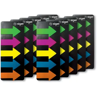 Sigel Haftmarker Pfeile 10er Pack 125 Streifen 5 Farben | HN600/10, Mehrpackung mit Pfeilmarkern für Büro und Schule