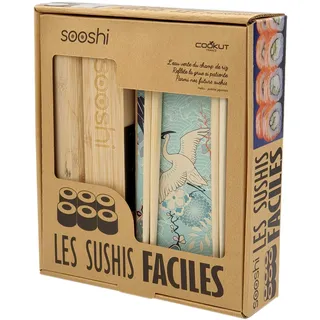 COOKUT - Set SOOSHI - Supereinfaches Sushi Maki Set mit Bambusgerät, Stäbchen und Rezeptbuch