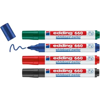 edding 660 Whiteboardmarker Set - bunte Farben - 4 Whiteboard Stifte - Rundspitze 1,5-3 mm - Boardmarker abwischbar - für Whiteboard, Flipchart, Magnettafel, Memoboard - Sketchnotes - nachfüllbar