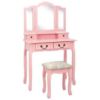 vidaXL Schminktisch NA Schminktisch Frisiertisch Kosmetiktisch Spiegel Antikdesign mit Hoc rosa
