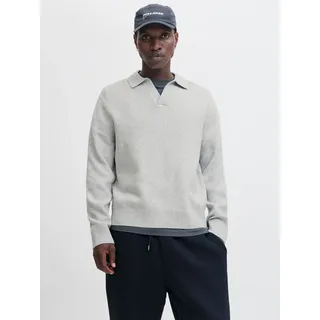 Strickpullover JACK & JONES "JCOCOVER KNIT SPLIT NECK POLO", Herren, Gr. M, grau (light grau melange), Strick, Obermaterial: 60% Polyester, 40% Baumwolle, meliert, relaxed fit normal, Pullover Strickpullover
