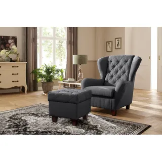 Home affaire Ohrensessel Alexander, B: 92 cm, Sitzhöhe: 44 cm, Set: mit Hocker grau