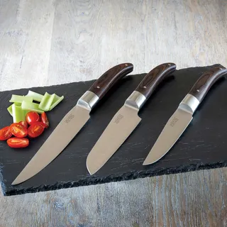 LAGUIOLE HERITAGE Küchenmesser-Set 3-teilig | Hochwertige Kochmesser mit Pakka-Holzgriff & Edelstahlklinge | Profi Messer Set für die Küche, Braun