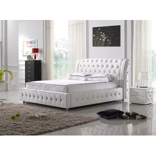 Xlmoebel Polsterbett Ehebett Lederbett Designer Doppelbett Bettgestell S-9270 (Doppelbett, Lederbett 180x200), Made in Europa weiß 180 cm
