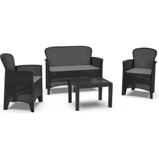 Outdoor-Lounge-Set Debois, Gartengarnitur mit 2 Sesseln, 1 Sofa und 1 Couchtisch, Sitzecke in Rattan-Optik mit Kissen, 100 % Italy, Anthrazit - Schwarz