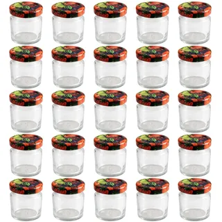 Vitrea 25x Mini Marmeladengläser 50 ml - mit Deckel Obst TO 43 - kleine Einmachgläser zum befüllen mit Schraubdeckel - Schraubgläser - leere Gläser für Marmelade - 25 Stück