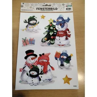 Fensterbild 1 XL DIE SCHNEEMANN FAMILIE mit Tannenbaum Geschenken + 🌟 NEU