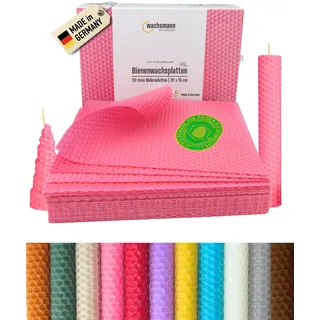 Wachsmann 20 Bienenwachsplatten aus Deutschland, rosa, Wachsplatten 20 x 15 cm, Bienenwachs Kerzen selber Machen, Kerzenwachs