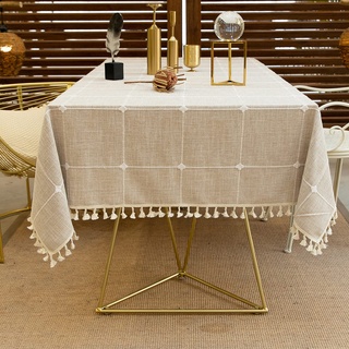 DHBHZD Tischdecke 80x130cm Quaste Baumwolle Leinen Tischdecke für Küche Esszimmer Faltenfreie Tischdecken Rechteck / Länglich