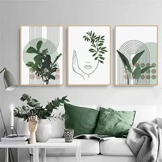 3-teiliges Bohemian Poster Set Grüne Pflanzen Bilder, Moderne
