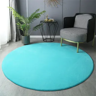 Morbuy Rund Teppich Wohnzimmer Kurzflor Teppiches, Flanell Modernes Teppich Waschbar Weich rutschfest Krabbelmatte für Schlafzimmer Kinderzimmer Dekoration (Hellblau,Durchmesser 120 cm)