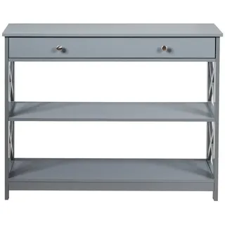 COSTWAY Konsolentisch, 3 Ebenen mit Schublade, Holz, 100 x 30 x 80 cm grau
