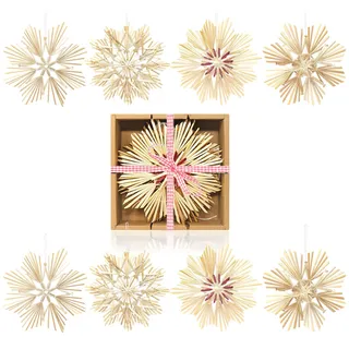 com-four® 8X Strohsterne im Mix-Set - Stroh-Anhänger für den Weihnachtsbaum - natürlicher Christbaum-Behang - Weihnachtsdekoration - 18 cm