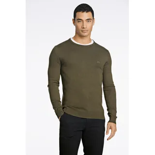 Strickpullover LINDBERGH, Herren, Gr. XL, grün (army mel), Strick, Obermaterial: 80% Viskose, 20% Nylon, bestickt, unifarben, slim fit hüftbedeckend, Rundhals, Bündchen, Pullover Strickpullover, mit Logo-Stickerei