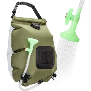 Solardusche Outdoor, 20L Campingdusche Solar Wassersack Heizung Camping Dusche Tasche mit Duschkopf 5200 mAh, 20 l, Schlauchlänge 180 cm - SHOWDY - Grün