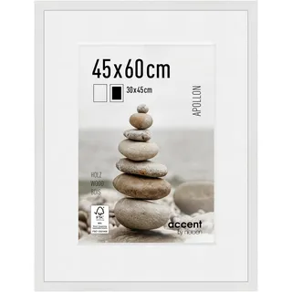 accent by nielsen Bilderrahmen mit Passepartout, 45 x 60 cm, Holz, Weiß, Posterrahmen zum Aufhängen im Hoch- & Querformat, Echtglas, Apollon