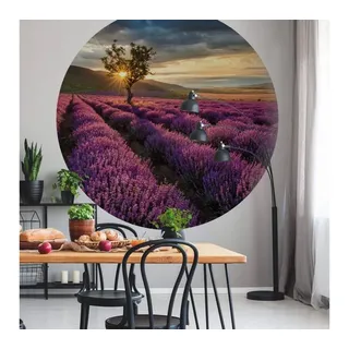 K&L Wall Art Fototapete Fototapete Lavendel Acker lila Landschaft Vliestapete Rund Tapete, Lavendelfeld Tapete lila 1.88 m x 1.88 m