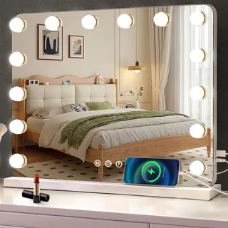 Schminkspiegel mit Beleuchtung 58x43cm,Hollywood Spiegel mit 14 LED Lampen