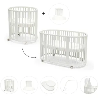 Stokke® SleepiTM Bundle Sleepi Mini inkl. Umbausatz, 2 Matratzen und Spannbettücher, Himmelstange Himmel, weiss