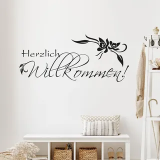 GRAZDesign Wandtattoo Flur Herzlich Willkommen, Wandsticker Flur und Diele, Eingang, Sprüche Wandsprüche, Sticker Aufkleber modern - 92x40cm / 071 grau