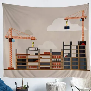 Tizhweqo Wandteppich 3D Baustelle, Wandbehang Die Architektur, Wandtuch Baustelle Tapisserie Tapestry für Schlafzimmer Wohnzimmer Wohnheim Deko 180x200 cm LK1978