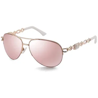 FONHCOO Verspiegelte Sonnenbrille Damen UV400 Brille Vintage Pilotenbrille Retro Sunglasses Women mit auffälliger Verspiegelung (Rosa & Weiß)