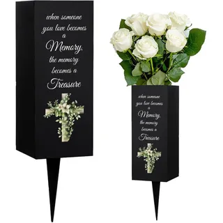 WEBEEDY Friedhofsvasen Für Grab Mit Stacheln Blatt Kreuz Muster Grabblumenhalter Gedenkvasen Friedhofdekorationen Für Grab Garten Beerdigungsbeileidsgeschenk 8x20cm,1 PCS