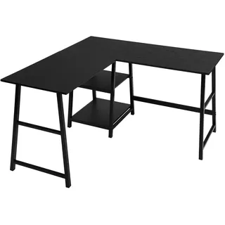 39F FURNITURE DREAM L-Shaped Computer Corner Desk Industrial Style Table for Studying, Gaming, Working, Home, Black, MDF, Brown, 120x120x75cm