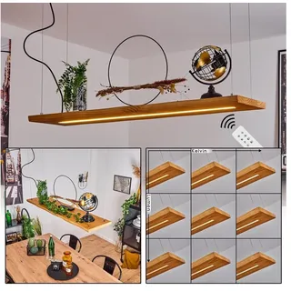 hofstein Pendelleuchte »Sassomolare« dimmbare Pendellampe aus Metall/Holz in Schwarz/Natur, 2750 Kelvin, Hängeleuchte mit Ablagefläche, 2750 Lumen, mit Fernbedienung beige