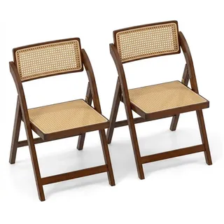 COSTWAY Klappstuhl 2er Set Esszimmerstühle, klappbar, Bambus 150kg braun
