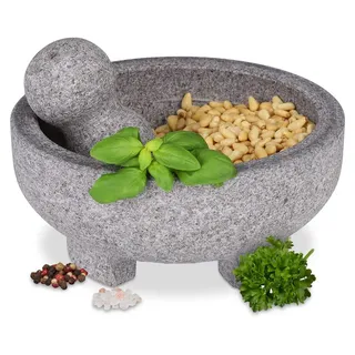 Mörser mit Stößel aus Granit, grau, 9 x 20 cm - Grau
