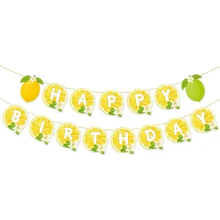 Mavouri Zitrone Happy Birthday Girlande, Zitronen Girlande Geburtstag, Sommer Girlanden, Hawaii Deko Girlanden, Zitronen Deko Banner, Zitrone Deko Banner für Sommer Pool Party, Garten Deko Draußen