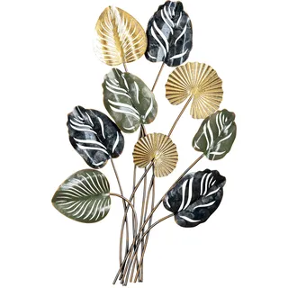 levandeo Monstera Metall Wandbild H86cm Gold Grün 3D Metallbild Wandkunst Metall Blätter Wanddeko Deko Industrial Design Floral